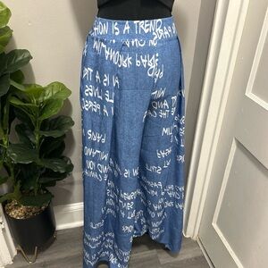 Chic Blue Graphic Print Wide-Leg Pants